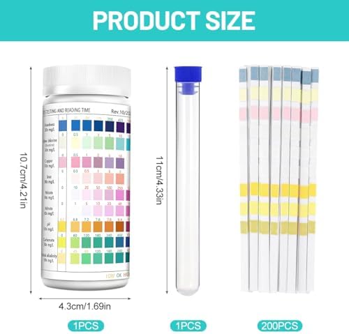  9 in 1 Strisce per il Test dell'Acqua dell'Acquario 200 Pezzi – Test dell'Acqua da Bevtere, Piscina, Fontana e Fontanel