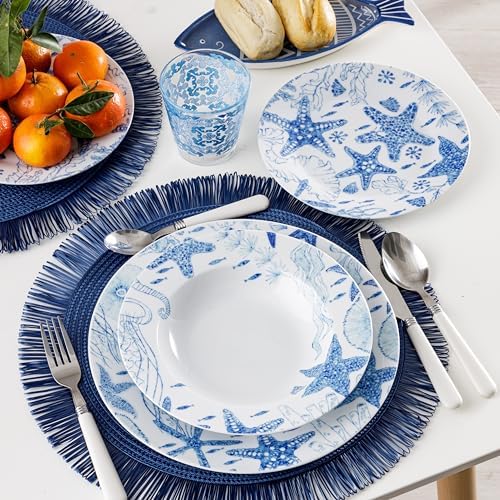 Baroni Home 18-Pezzi Porcellana e Pietra Serena Set per Cena per 6 Persone, Tavola Profonda, Frutta o Dolci (Stelline)